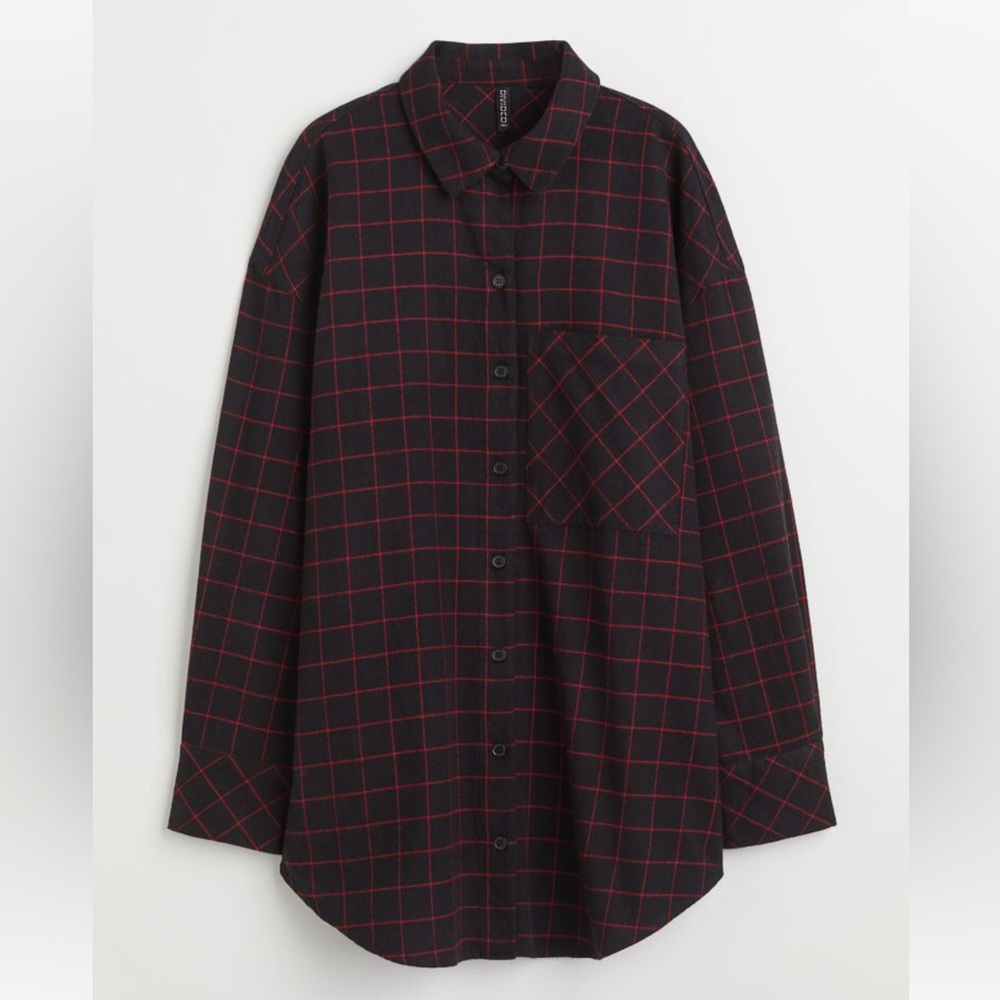 Divided Oversized Black/Red Flannel Button Down